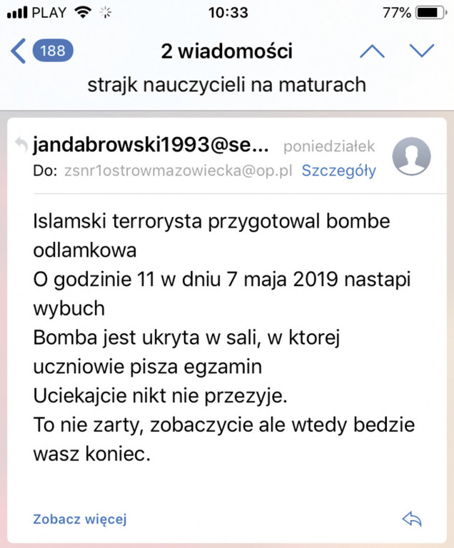 Alarmy bombowe w szkołach