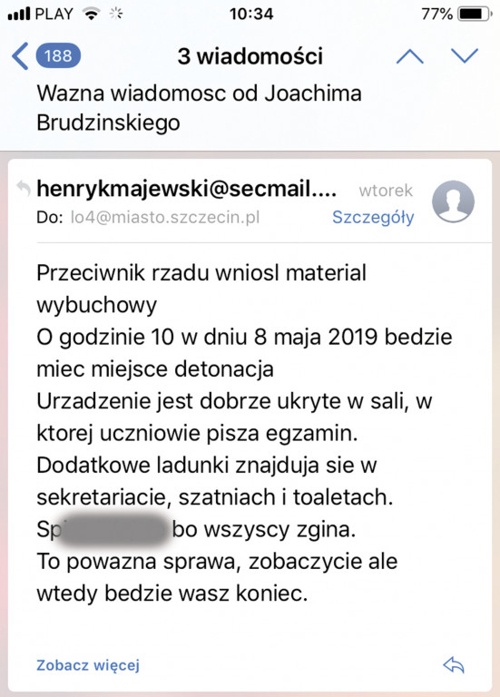 Alarmy bombowe w szkołach