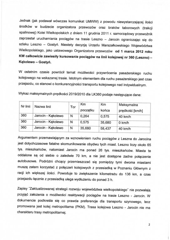 List samorządowców do ministra ws. pociągów