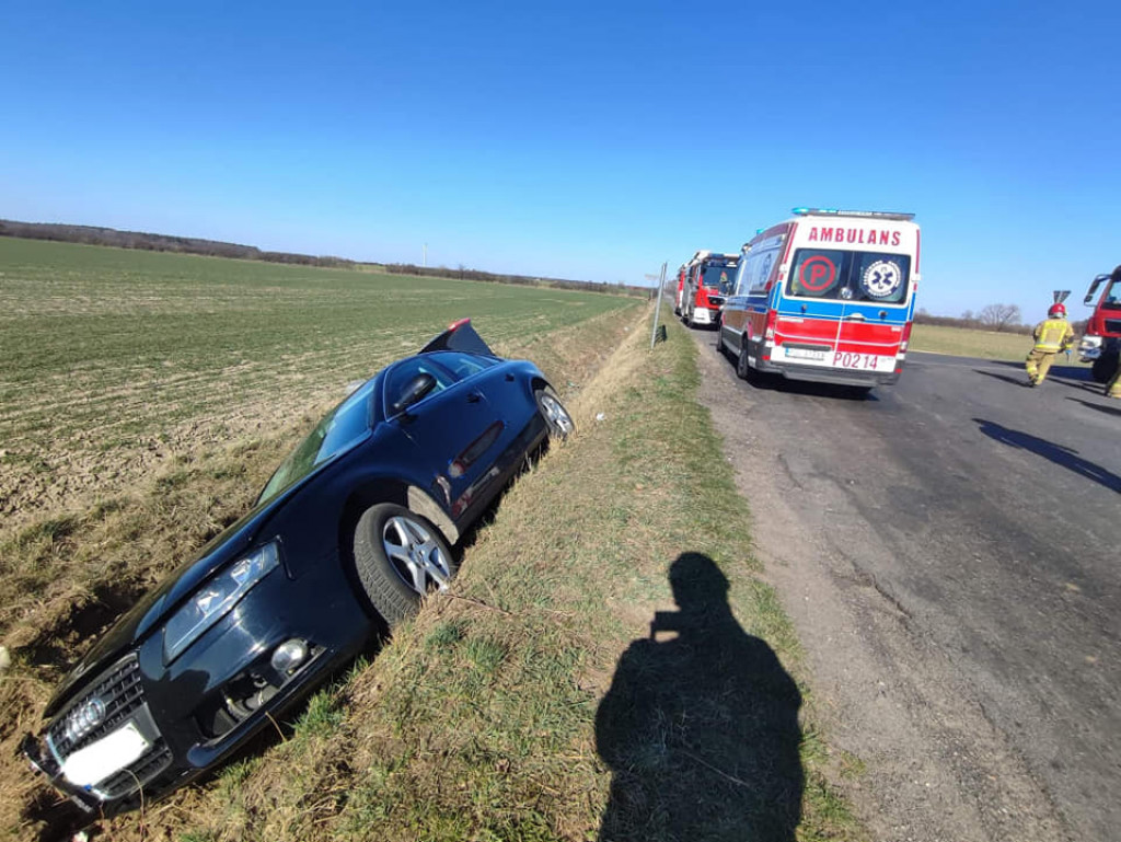Samochód w rowie. Na drodze Nosków-Rusko-Potarzyca