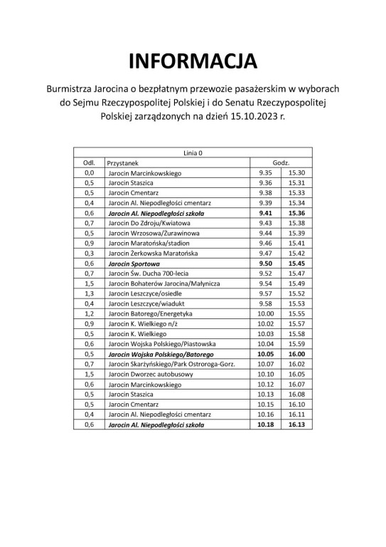 Darmowa komunikacja miejska do lokali wyborczych w gminie Jarocin