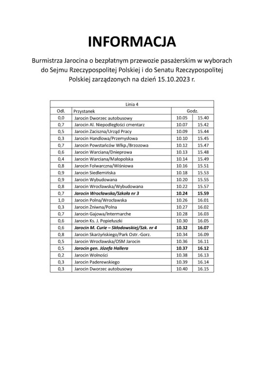 Darmowa komunikacja miejska do lokali wyborczych w gminie Jarocin