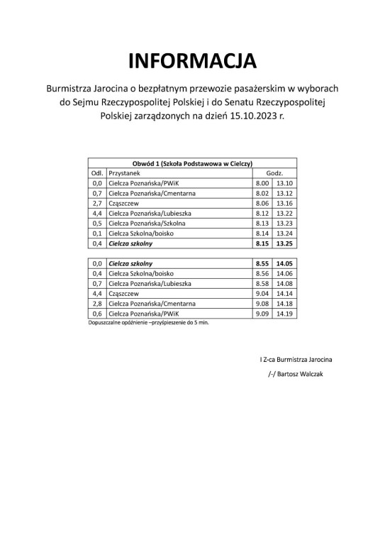 Darmowa komunikacja miejska do lokali wyborczych w gminie Jarocin