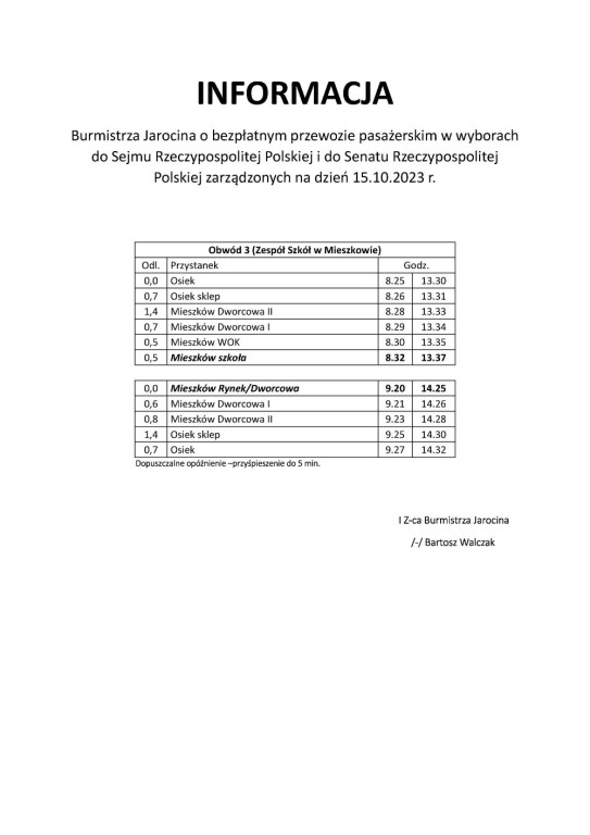 Darmowa komunikacja miejska do lokali wyborczych w gminie Jarocin