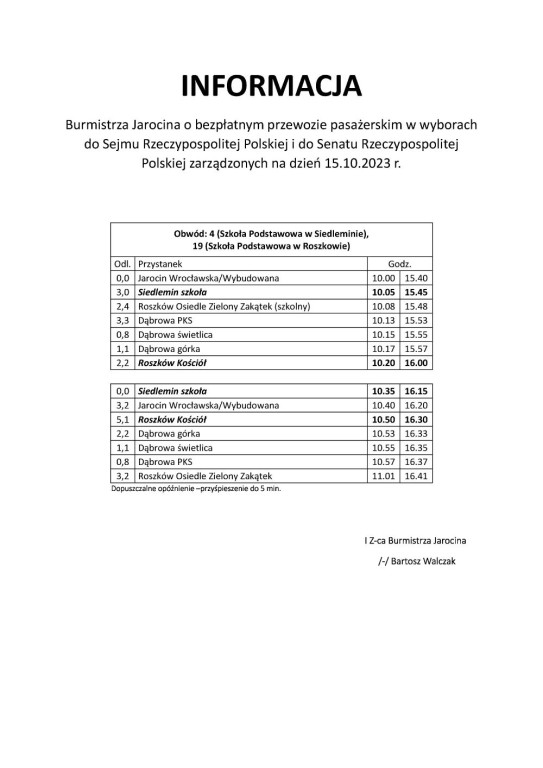 Darmowa komunikacja miejska do lokali wyborczych w gminie Jarocin