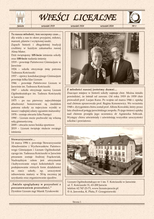 100-lecie nadania imienia jarocińskiemu liceum