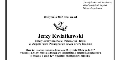 Zmarł Jerzy Kwiatkowski. Emerytowany nauczyciel ZSP nr 2 w Jarocinie-12201