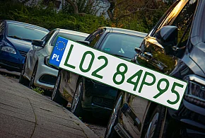 Tablice z zielonymi napisami na kolejnych autach. Nie chodzi o "elektryki"-16644