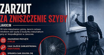 Podjechał rowerem i rozbił szybę młotkiem. Wszystko nagrał monitoring