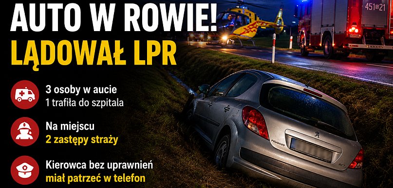 Kierowca bez uprawnień wjechał do rowu. 18-latka trafiła do szpitala