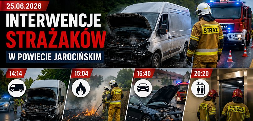 Pożary pojazdów i traw oraz akcja ratunkowa w windzie. Intensywny dzień strażaków