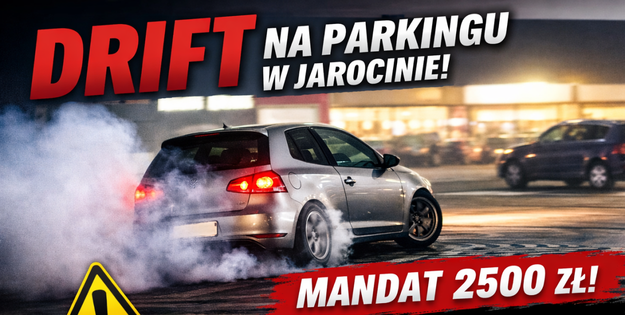 Niebezpieczne „bączki” na parkingu. Młody kierowca ukarany w Jarocinie